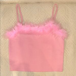 Sugar Thrillz Pink Feather Trim Cami Top